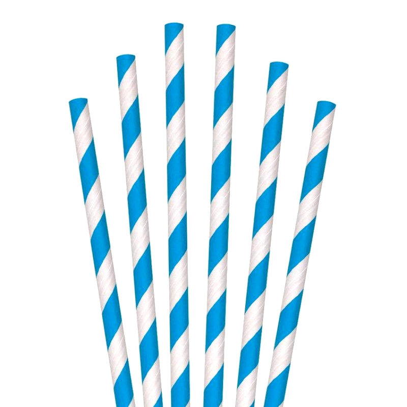 NEW - Blue and White Striped Cocktail Paper Straw 5 x 150mm - 15,000/Box