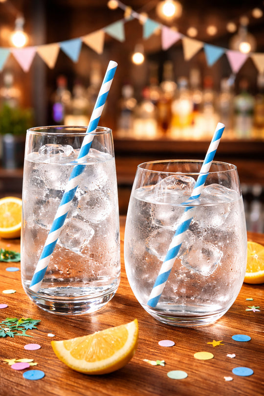 NEW - Blue and White Striped Standard Paper Straw 6 x 200mm - 5,000/Box