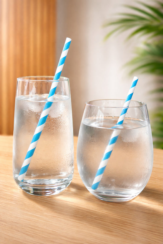 NEW - Blue and White Striped Cocktail Paper Straw 5 x 150mm - 15,000/Box