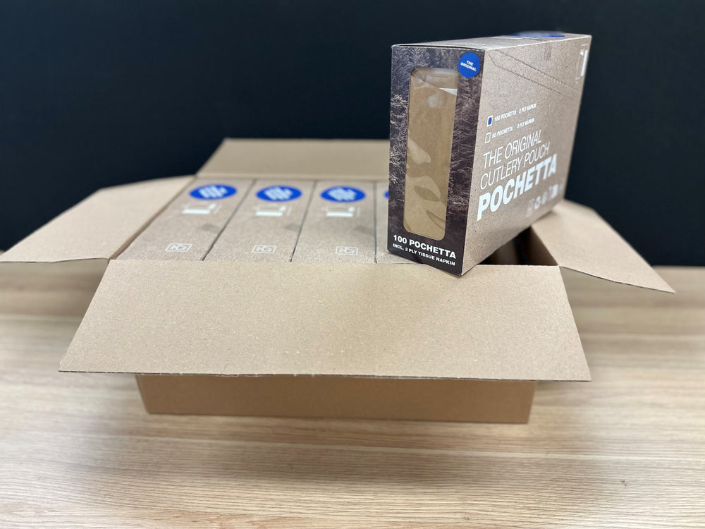 Kraft Paper Cutlery Pouch 85 x 190mm with 2ply Napkin - 500/Box