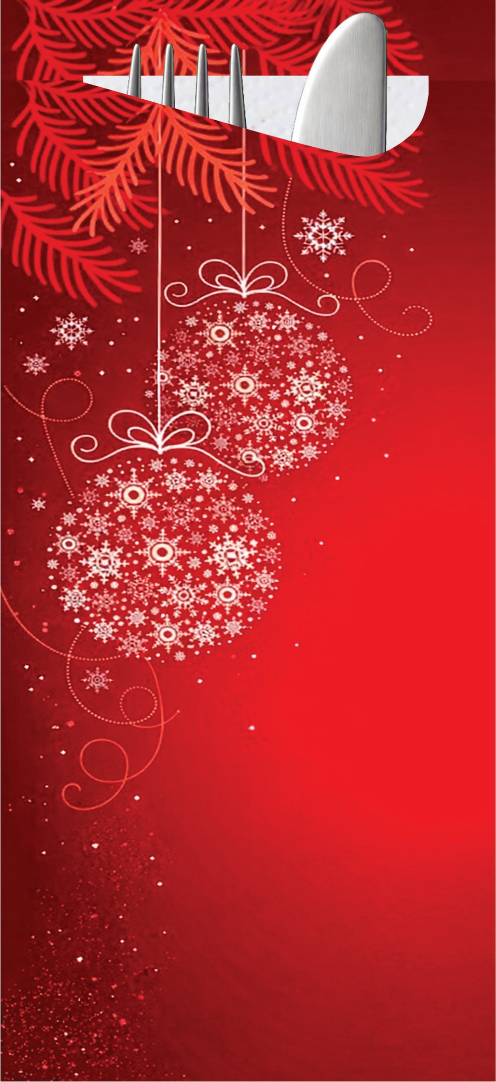 Xmas Festive Red Cutlery Pouch with 3ply Napkin - 250/Box